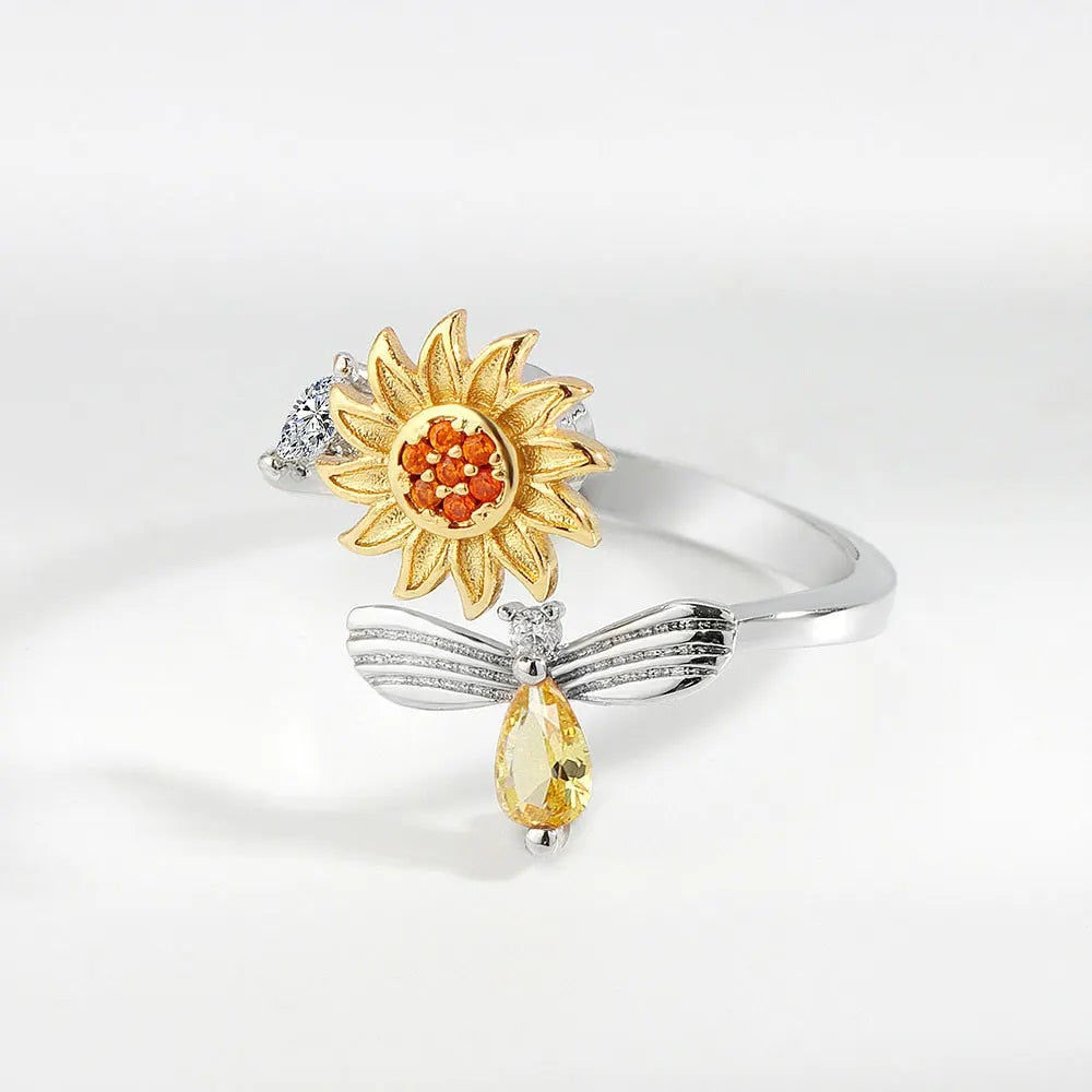 Anillo Girasol Antiestrés 🌻 Ajustable – Gira y relaja tu mente  | Joyas con Amor