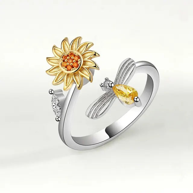 Anillo Girasol Antiestrés 🌻 Ajustable – Gira y relaja tu mente  | Joyas con Amor