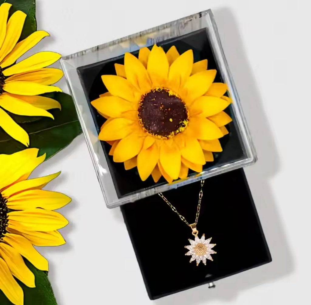 Caja Regalo Girasol Premium 🌻 + Collar Bañado en Oro ✨ | Sorpresa Elegante