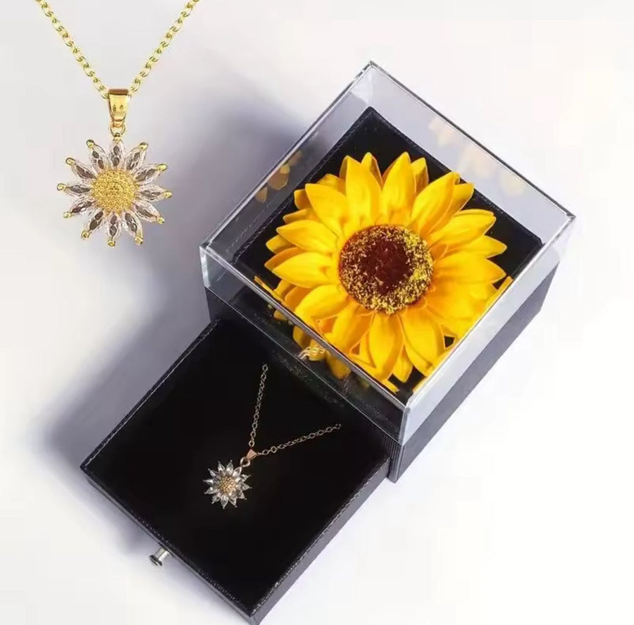 Caja Regalo Girasol + Collar Oro