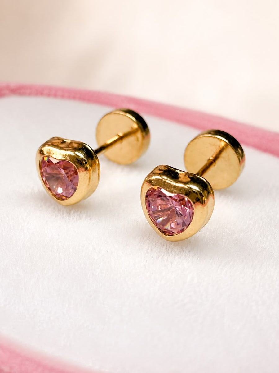 Aritos abridores de oro 18K (corazón rosa)
