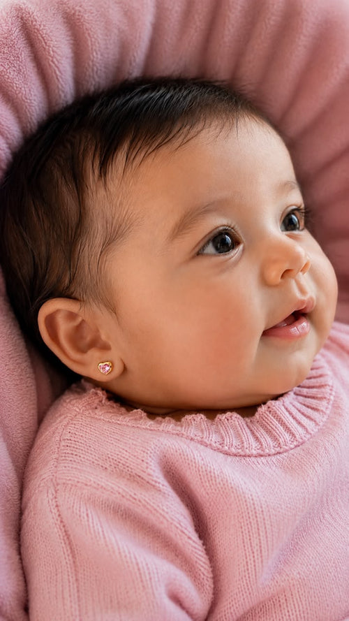 Aritos abridores de oro 18K (corazón rosa)